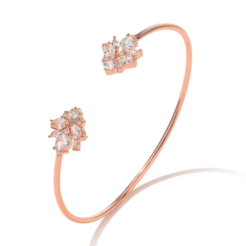 Luxury Geometry Gold Color Cuff Bangles For Women Fashion Cubic Zirconia Bracelets INS Party Everyday Jewlery.