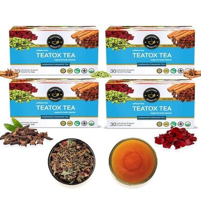 TEACURRY Teatox Čaj (120 čajových sáčků, 4měsíční balení) - Pomáhá s detoxikací, zdravím trávicího traktu - Skládá se z přírodních detoxikačních sáčků zeleného čaje