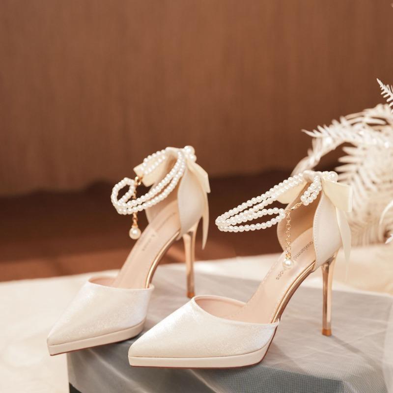 Hot Selling Slimming Shoes Heels Shallow Mouth Sandals Ladies Pointed Pumps Hollow 2025 All-Match Comfortable African Bow Toe