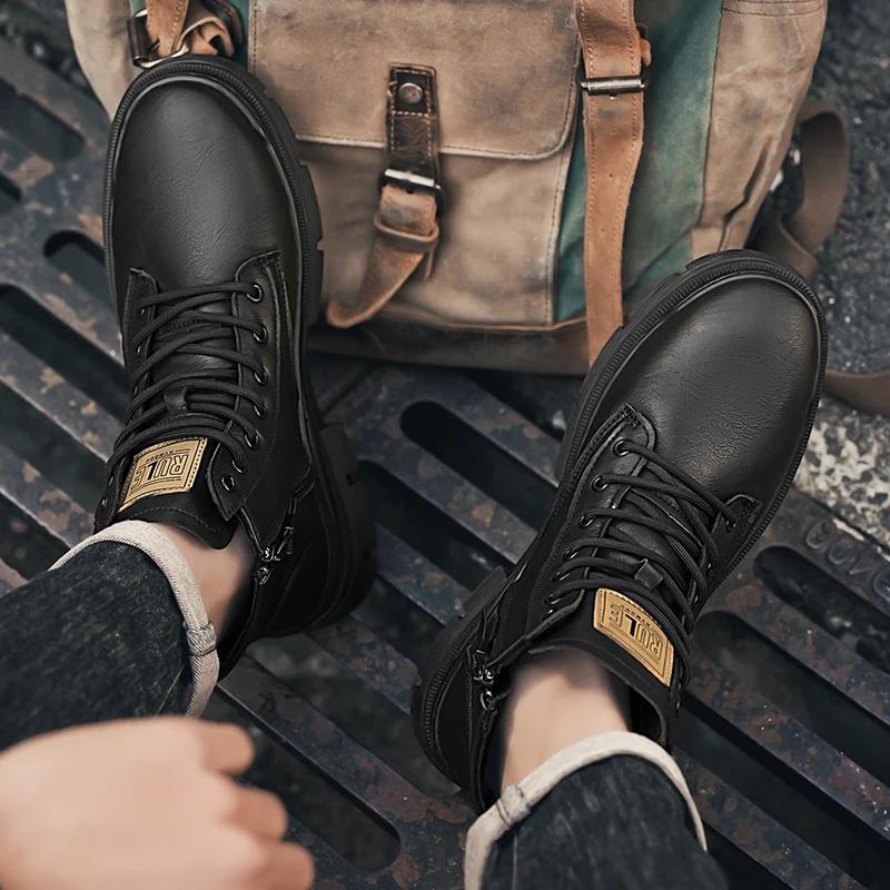 Fashion Men's All-match Casual Shoes Men's Business Dress Casual Boots Outdoor High Top Shoes Classic Leather Men Slip On Chelsea Boots