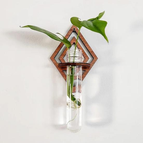 Wall Air Plant Holder Wooden Geometric Air Plant Stand Rustic Wall Mount Planter for Home Living Room Bedroom Decor