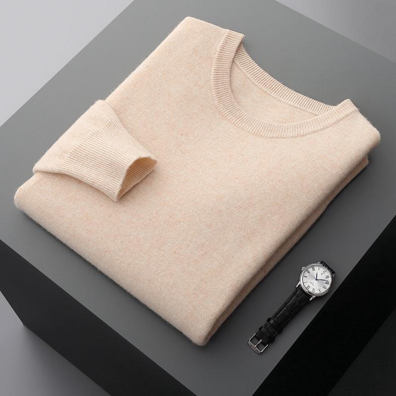 Herren Pullover mit Rundhalsausschnitt aus reiner Kaschmirwolle Herbst und Winter Wollpullover für mittlere und junge Leute Verdickt Vielseitiges Unterhemd Trend