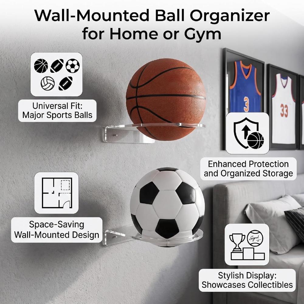 Acrylic Acrylic Ball Holder Wall Mount Design Clear Ball Display Rack Basketball