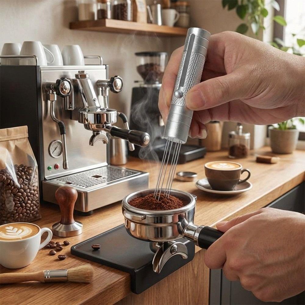 Stainless Steel Espresso Stirring Needle Telescopic 6 Pin Magnetic Needle Tamper Heavy Duty Even Dispersion Coffee Tamper Needle