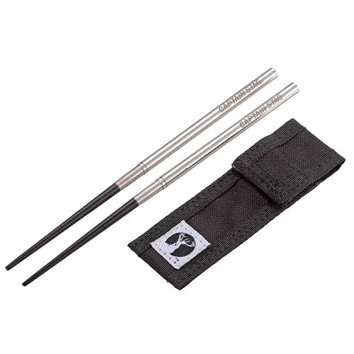 CAPTAIN STAG (CAPTAIN STAG) SHIKA-BASHI Type-2 Portable Chopsticks, Jointed, Stainless Steel, Ebony Wood, with Storage Case, UH-3055