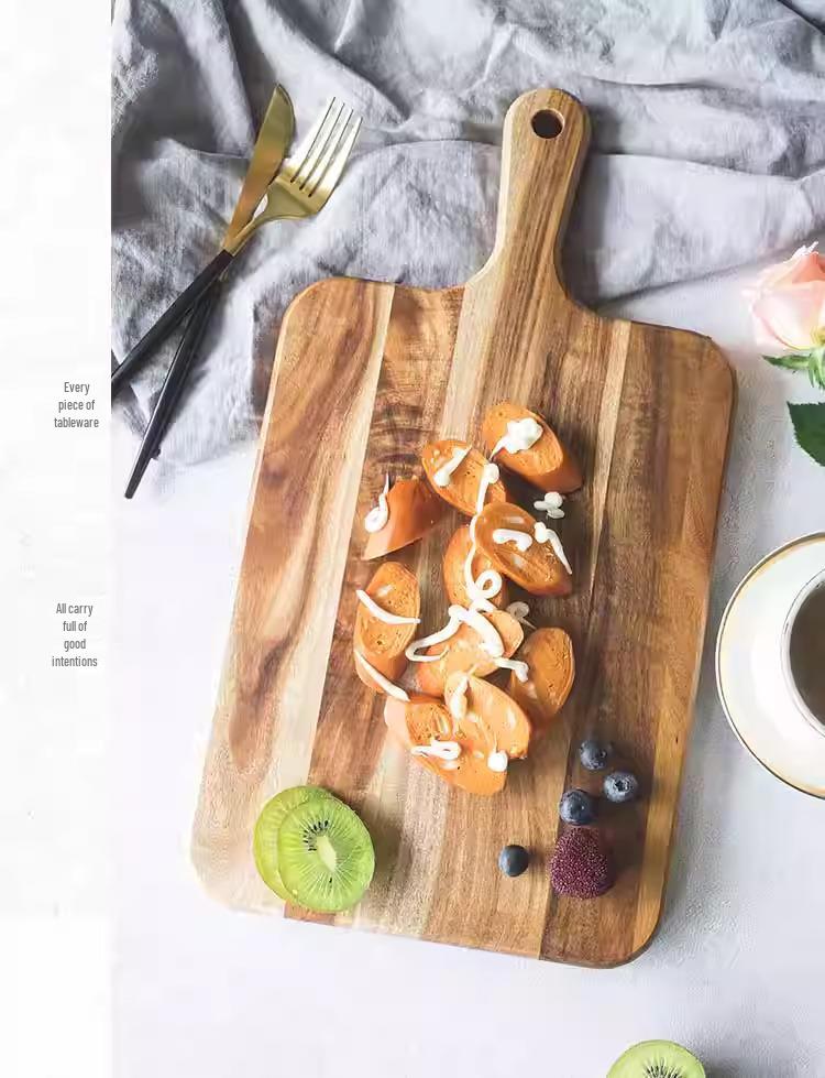 Acacia Wood Handle Cutting Board & Tray - Perfect for Pizza, Steak, Fruit, and Bread