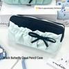 Black Butterfly Pencil Case with Sea Salt Design - Large Capacity Double Layer Stationery Bag for Girls