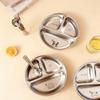 304 Stainless Steel Round Salad Plate With Compartment Reusable Kids Divided Dinning Plate Dish Dessert Fruit Plates Tableware