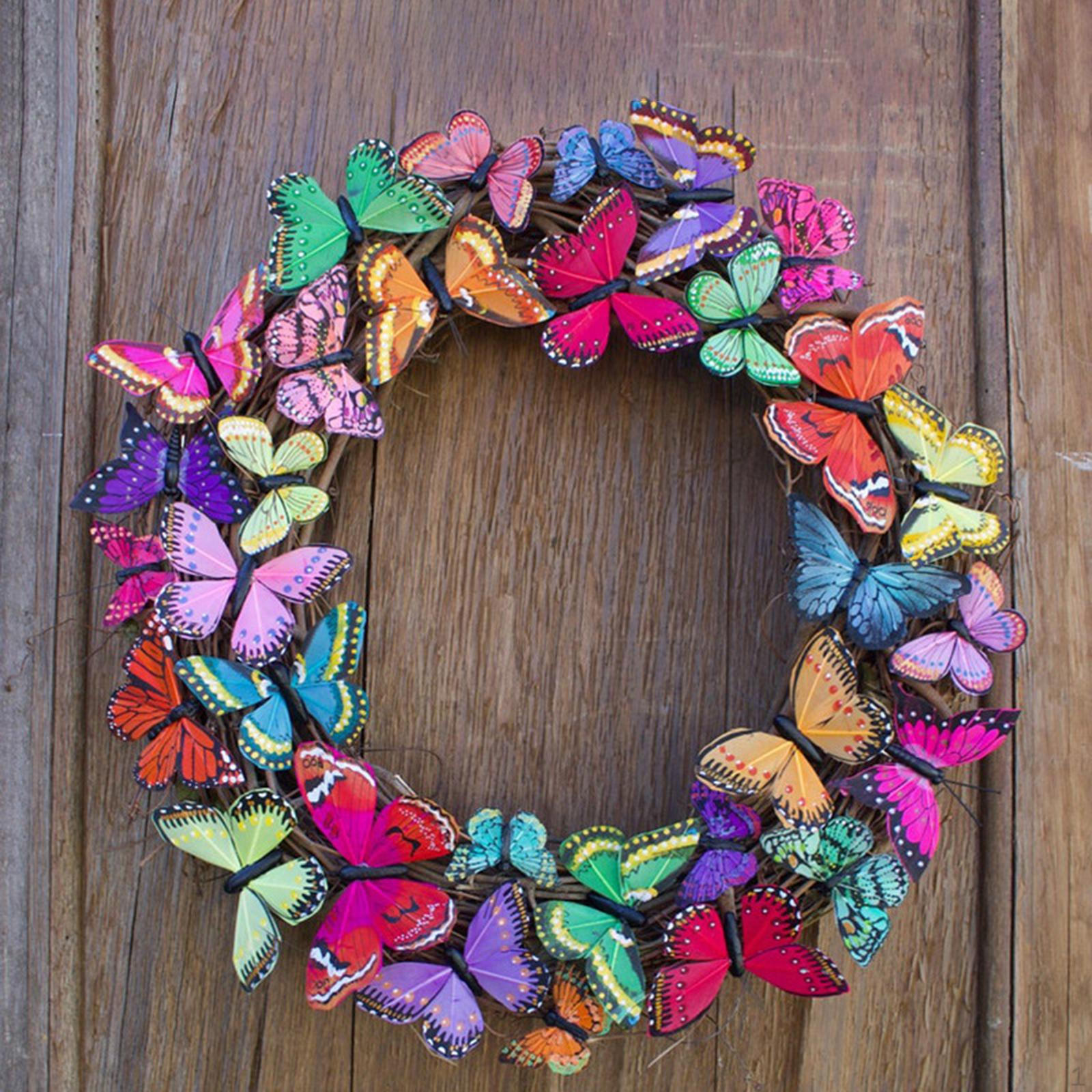 

Round Colorful 15inch Butterfly Wreath for Front Door Wall Garland Fluttering Wreaths