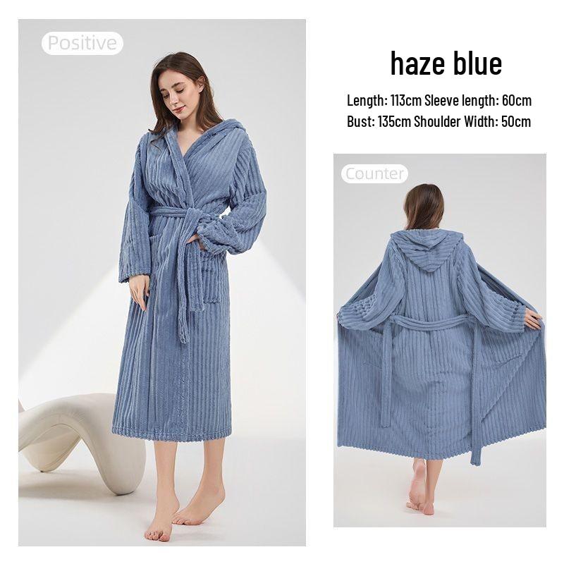Candy Stripe Coral Fleece Hooded Bathrobe: Quick-Dry, Breathable, Skin-Friendly, and Warm.