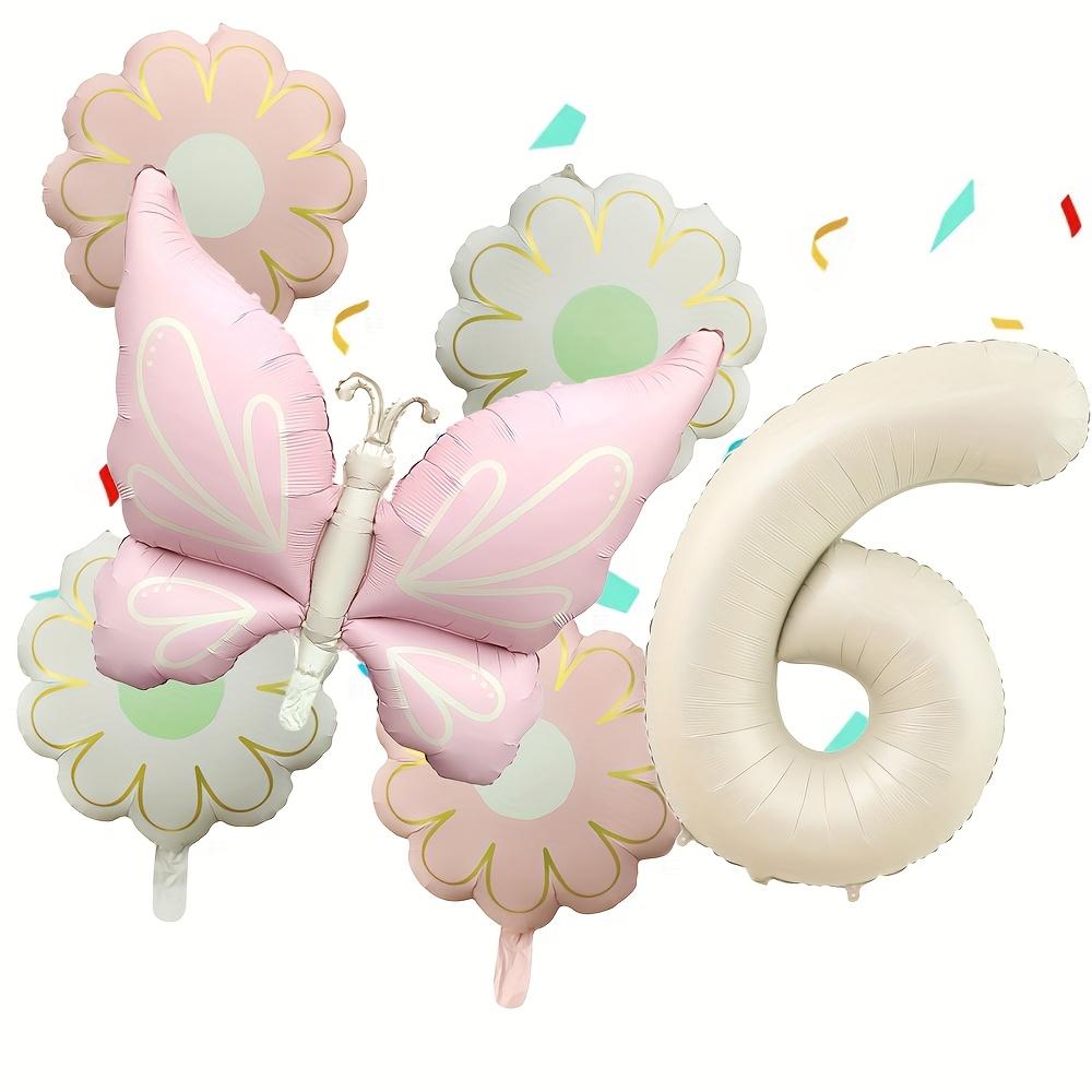 

6pcs Matte Pink Large Butterfly Flower Balloons 40 Inch Cream-Colored Numbers 1-9 Birthday Celebrations Home Party Decoration 40inch