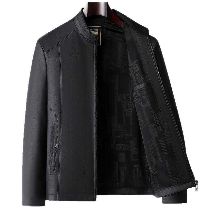 Men's Mid-Aged PU Leather Stand-Up Collar Jacket for Spring & Autumn