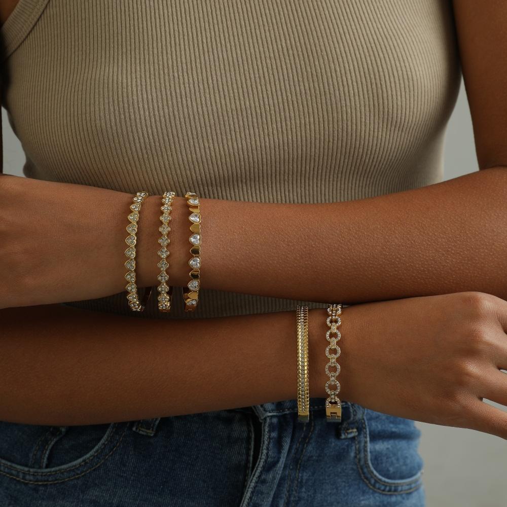 Non Tarnish PVD Gold Plated Jewelry Inlaid With Cubic Zirconia Bangles Stainless Steel Simple Bangle Bracelet Sets Women Jewelry