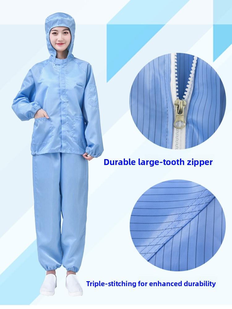 Mono sin pelusa con capucha para hombre y mujer Ropa de trabajo Disipación estática Azul ey Agricultura Traje de limpieza de cuerpo completo