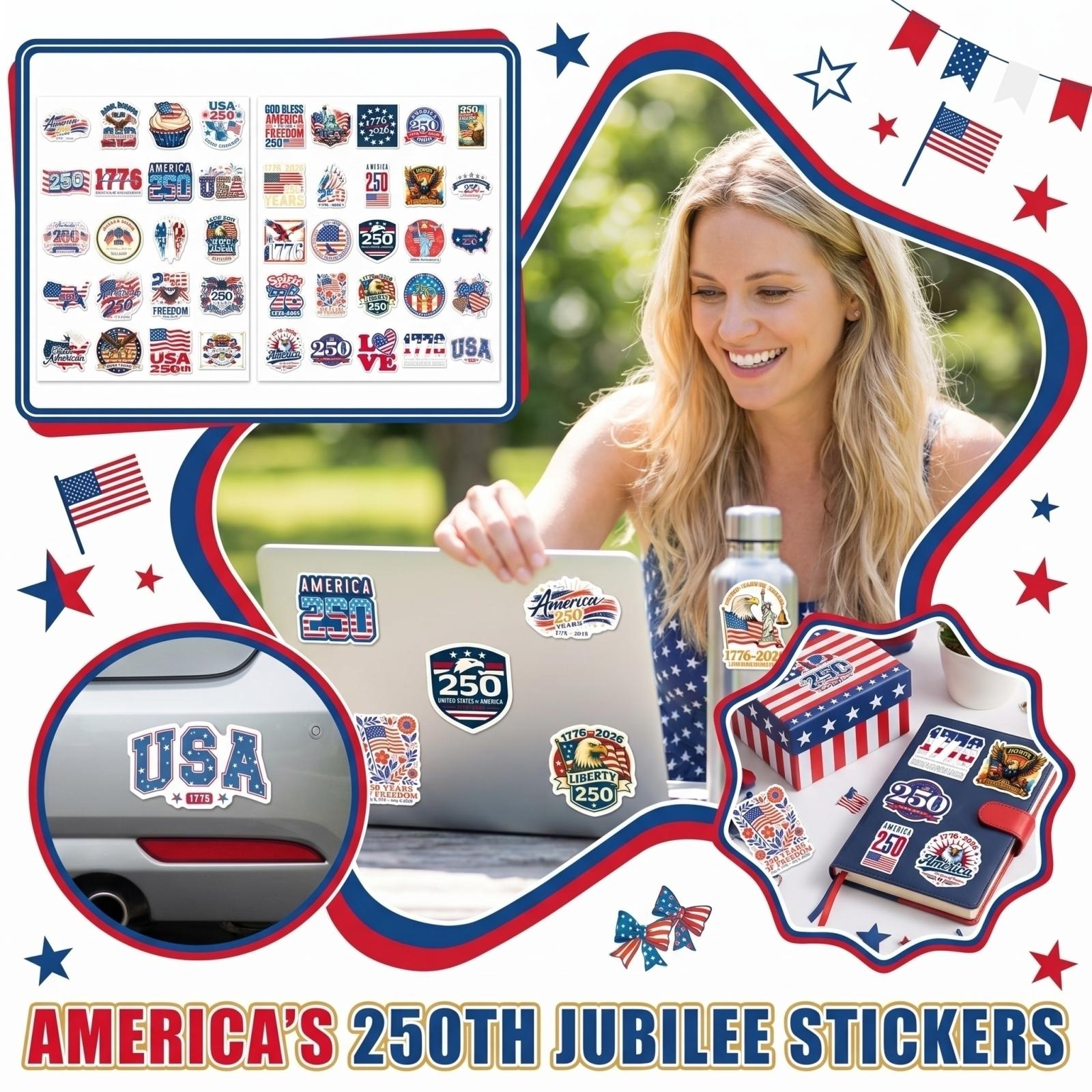 

50 250th Anniversary Stickers Decorative Stickers For Independence Day And Day one size