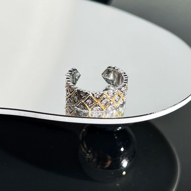 Collection retro Italian court style brushed hollow lace open ring women's fashion niche versatile ring