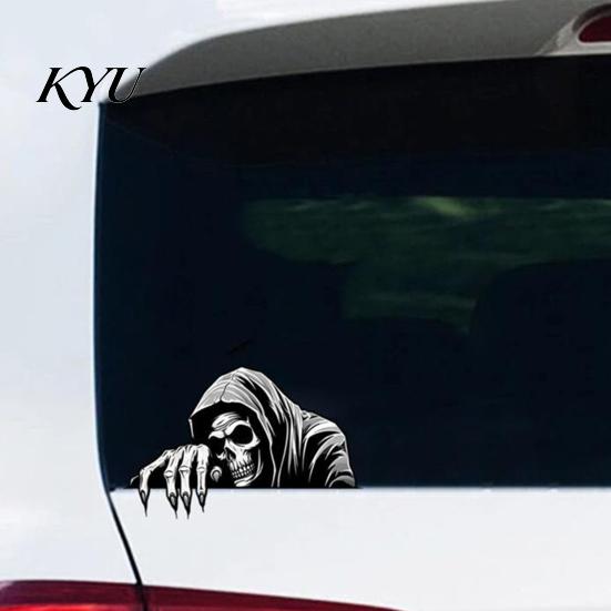 Halloween Car Decorations Skeleton Sticker Peeking Decal for Window Bumper, Removable Vinyl Graphics Waterproof Horror Skull Wall Laptop Decoration