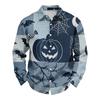 Men's Casual Long Sleeve Button Down Shirt Halloween Print Patchwork Design Lightweight Breathable Fabric Relaxed Fit