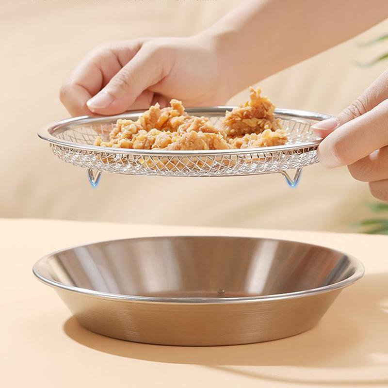 Stainless Steel Round Drain Tray Oven Safe Nonstick Oil Draining Baking Pan for Low Fat Cooking Meals