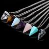 1pc Natural Stone Hexagonal Pendant Chain Necklace Taper Soul Swing Bullet Crystal Necklace For Men And Women