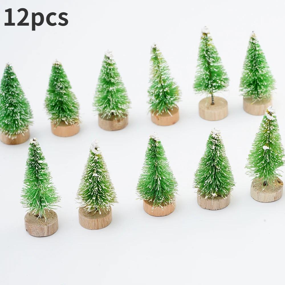 12er-Pack Mini-Künstliche Weihnachtsbäume mit Holzsockel - Tisch-Flaschenbürstenbäume für DIY-Basteln und Feiertags-Heimdekoration