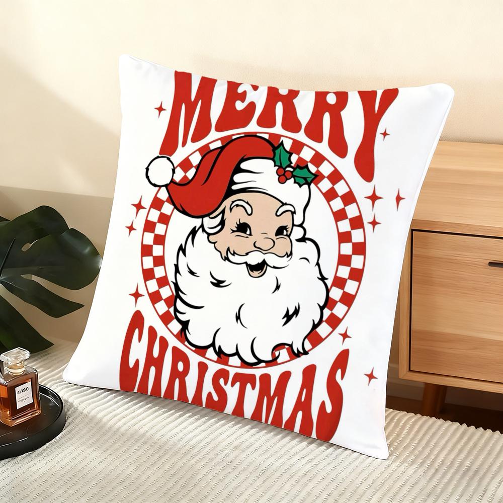 Cushion Cover Silky Short Plush Home Sofa Cushion Cover - Invisible Zipper Home Decoration Christmas Graphic