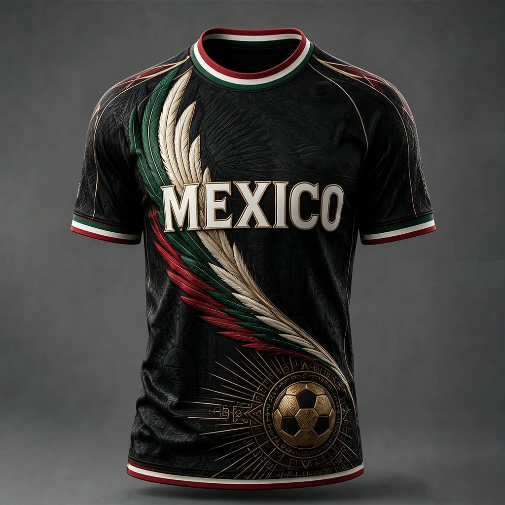 Men's Casual Round Neck Short Sleeve T-Shirt Lightweight Breathable Soccer Print with Mexico Graphic