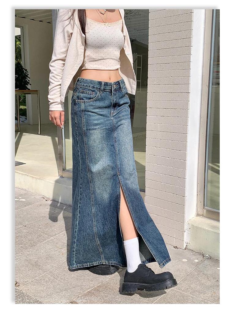 High Waist Retro Denim Mermaid Skirt - Women's A-line Hip-hugging Style for 2026 Spring/Autumn