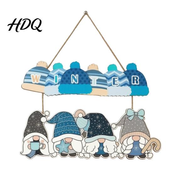 Cartoon Gnome Wall Art Christmas Wooden Welcome Hanging Sign Elf Decor with Gift Bell Door Sign Charms Rustic Farmhouse Ornament for Indoor Outdoor