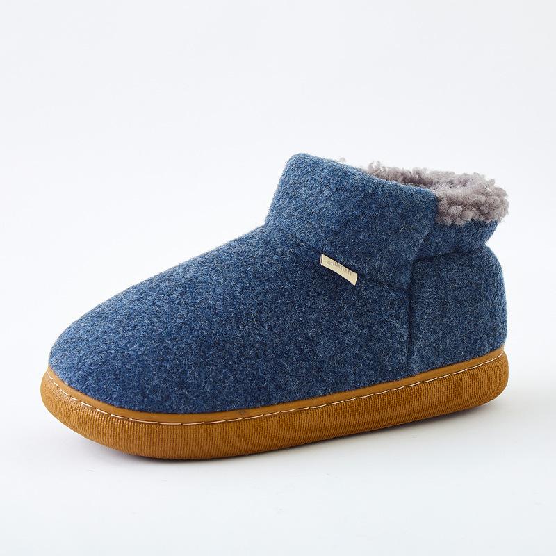 Men's High Heel Wool and Cotton Slippers: Warm, Non-Slip, Velvet Lined for Autumn & Winter