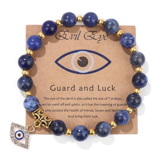 Natural Stone Bead Bracelet with Vintage Evil Eye Pendant, Versatile Hand Jewelry