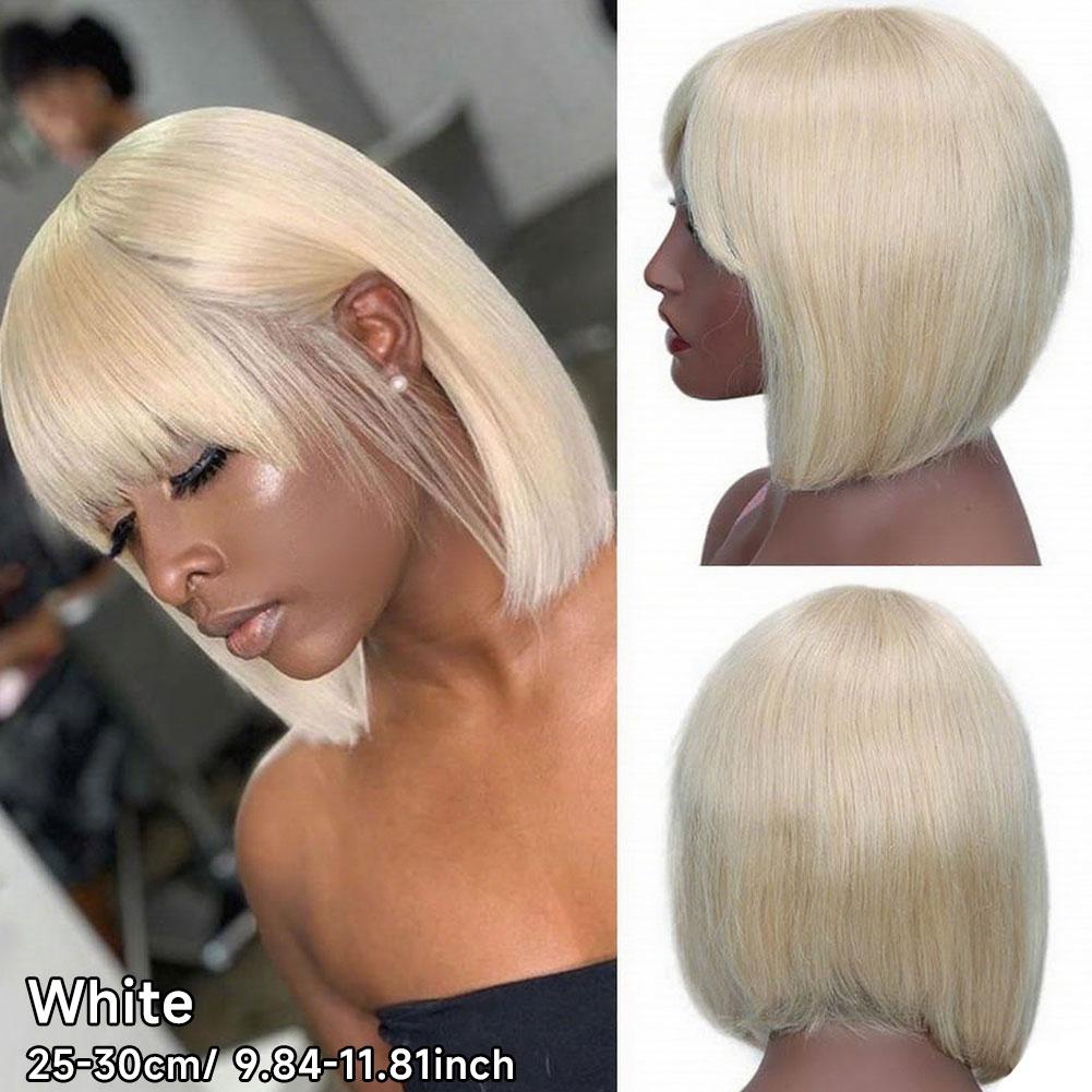 

Short Bob Wigs Hair Bangs Headband Bob Wig Natural and Realistic Fashionable Short Hair Headband Straight Hair Wig білий