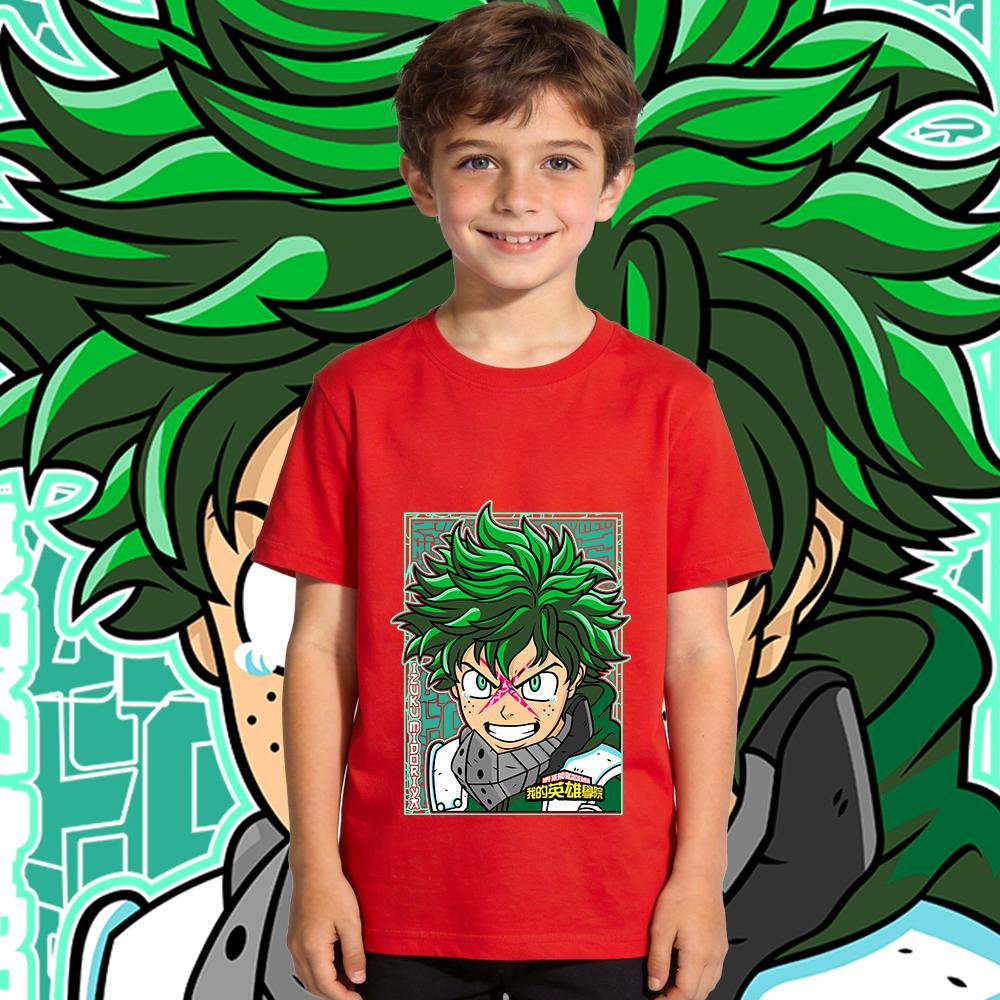 Boys Girls My Hero Academia Midoriya Anime Print Cotton T Shirt Kids Casual Wear Soft Breathable Short Sleeve