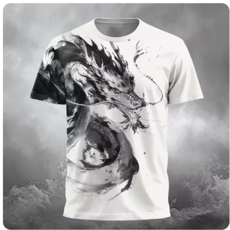 

Fashion New Men s Chinese Loong Print Slightly Elastic Breathable Street Style Round Neck Tshirt Summer Outdoor High Street Top 6XL