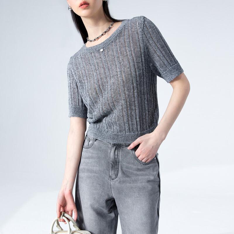 

Women s Fashion Vertical Stripe Knit Short Sleeve Pullover M