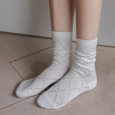 Calcetines de Algodón para Mujer de Verano, Finos, Color Sólido, Malla, Sin Hueso, Tipo Tubo