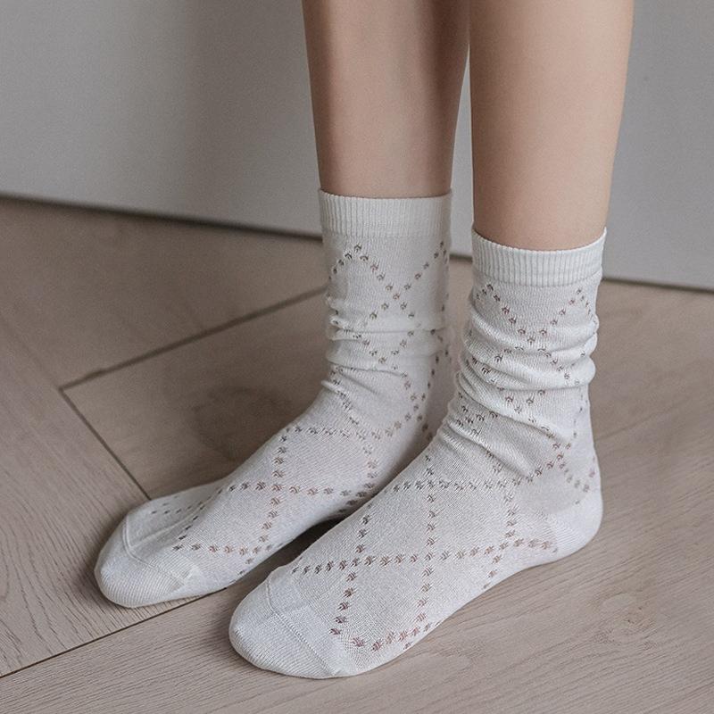 Women's Summer Thin Solid Color Mesh Boneless Tube Cotton Socks