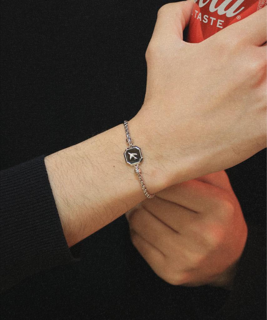 Gaman Silver Onyx Bird Bracelet