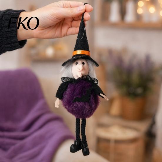 High-quality Halloween Figure Plush Pom Hanging Decoration, Pumpkin/Ghost/Black Cat/Witch Doll Spooky Party Decor Ornament for Tree, Porch,
