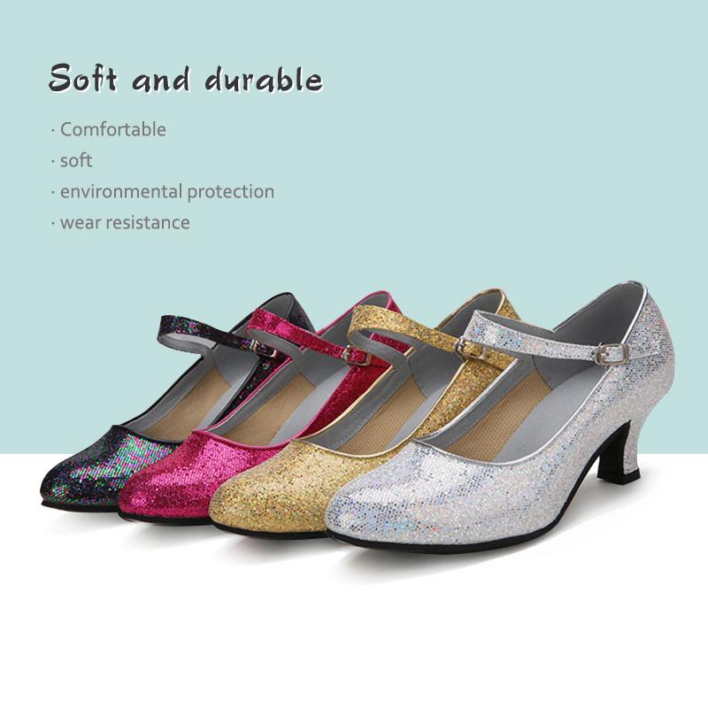 Buy Adult Latin Dance Shoes Women's Mid Heel Social Dance Shoes Gold
