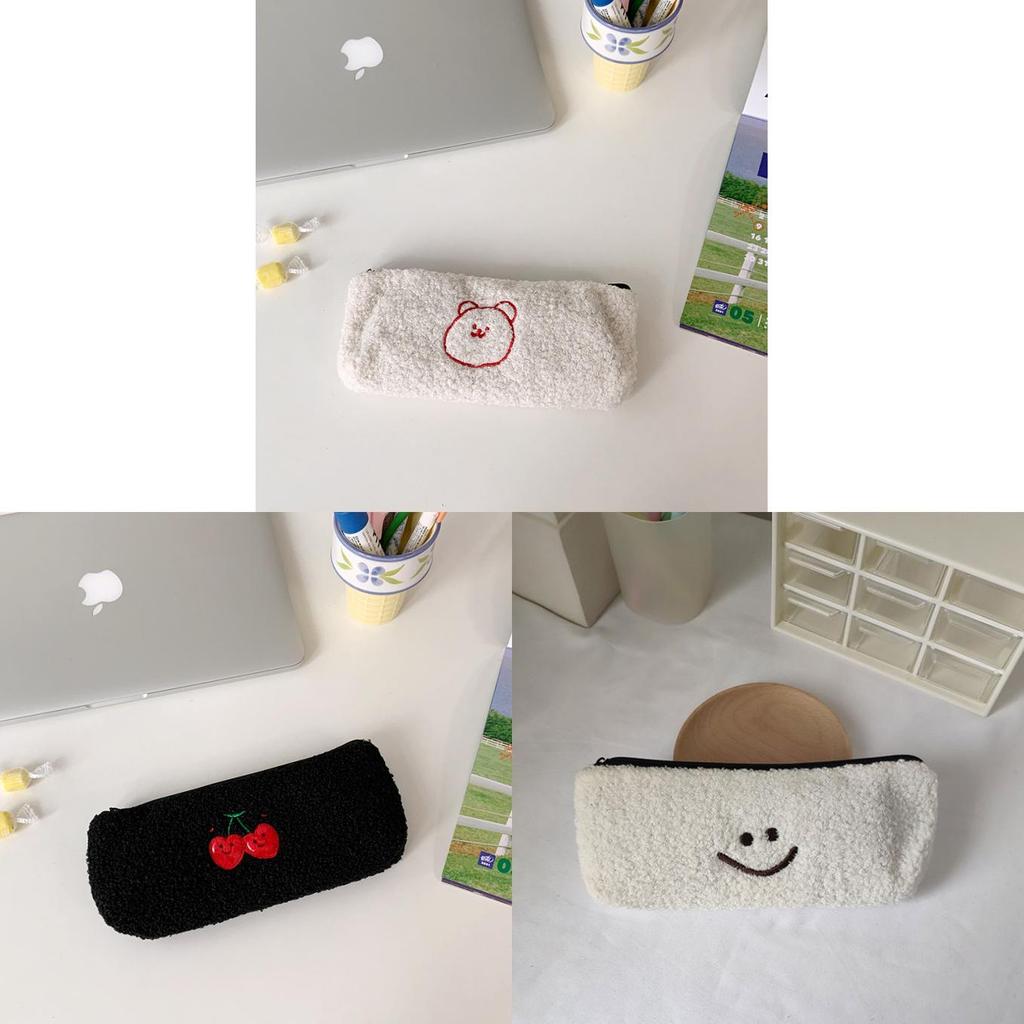 Cherry Plush Pen Case With Large Capacity For Students And Travel Storage