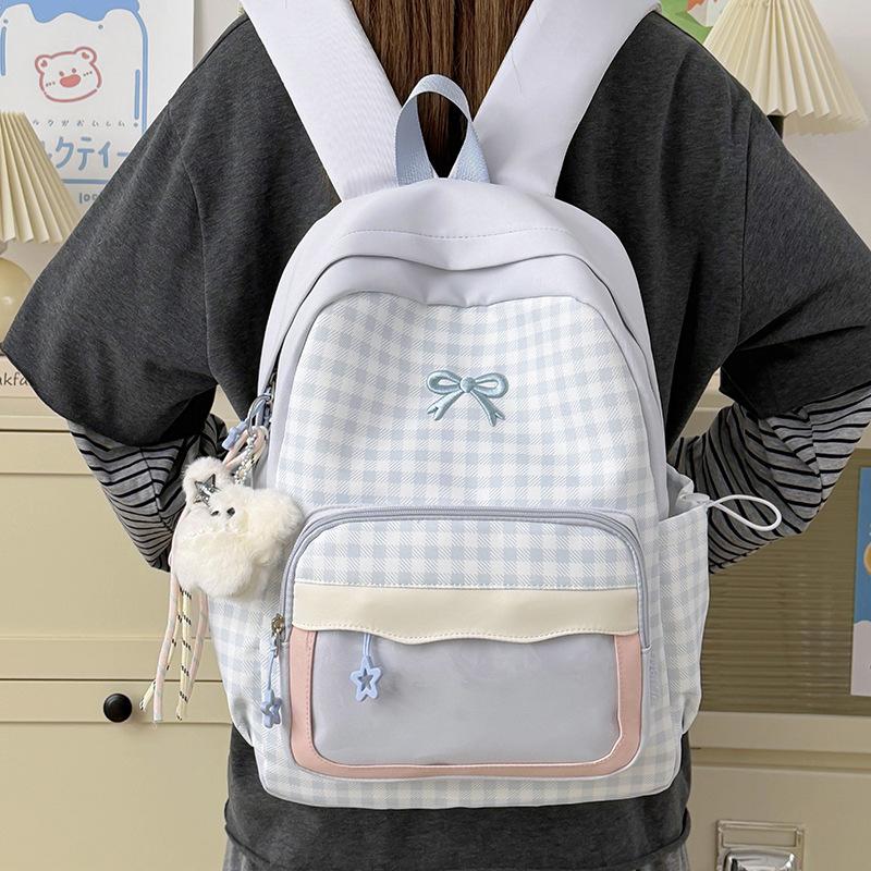 Schoolbag Japanese new high-value fresh and sweet plaid backpack, junior high school student schoolbag for women, lightweight and large-capacity
