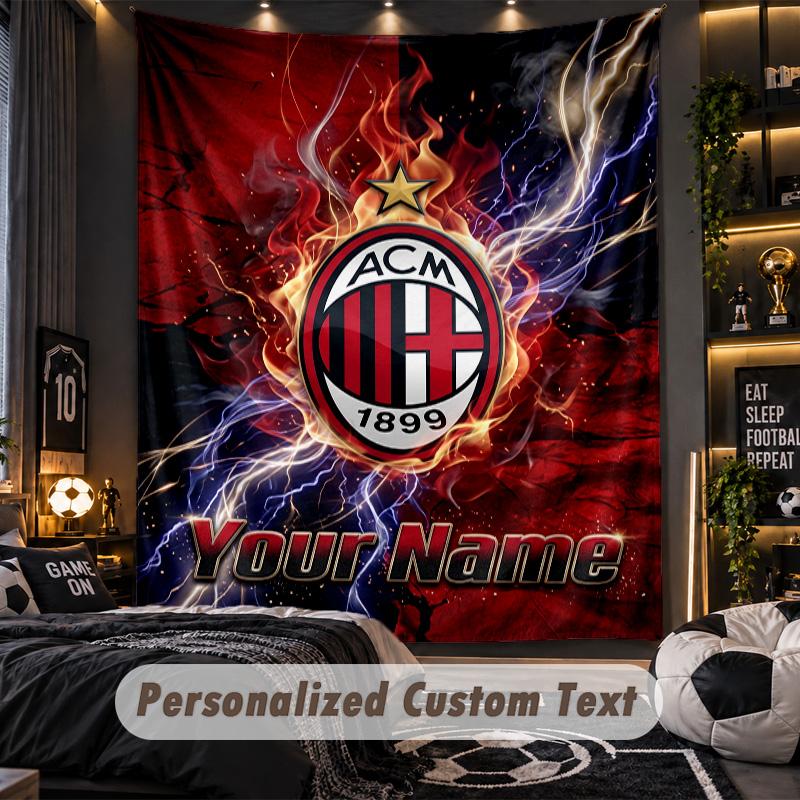 Arazzo AC Milan Testo Nome Personalizzato Appeso a Parete Personalizzato Decorazione Murale per la Casa