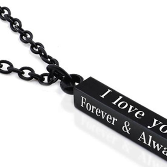 I Love You Letter Print Chain Couple Necklace Stainless Steel Square Bar Pendant Party Necklace Jewelry Accessories