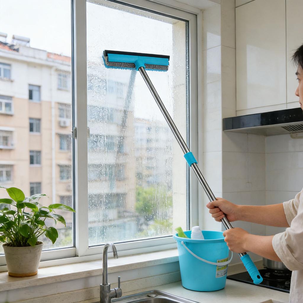 Two Sided Window Scraper With Flexible Blade And Long Telescoping Handle Up To 38 Inches