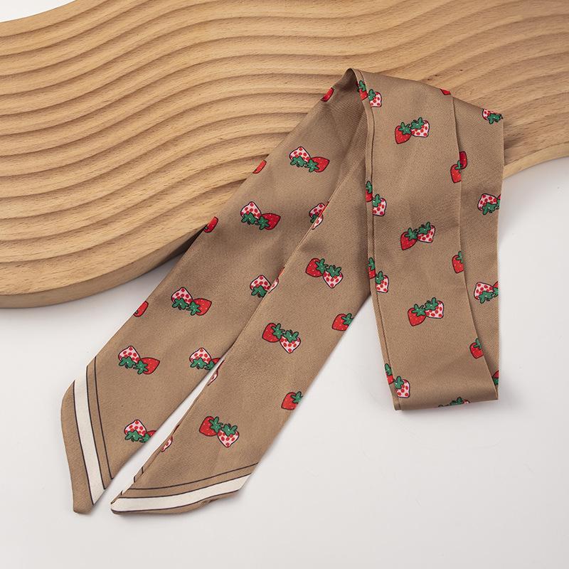 Brown Camellia Retro French Silk Scarf Headband Streamer Hair Tie