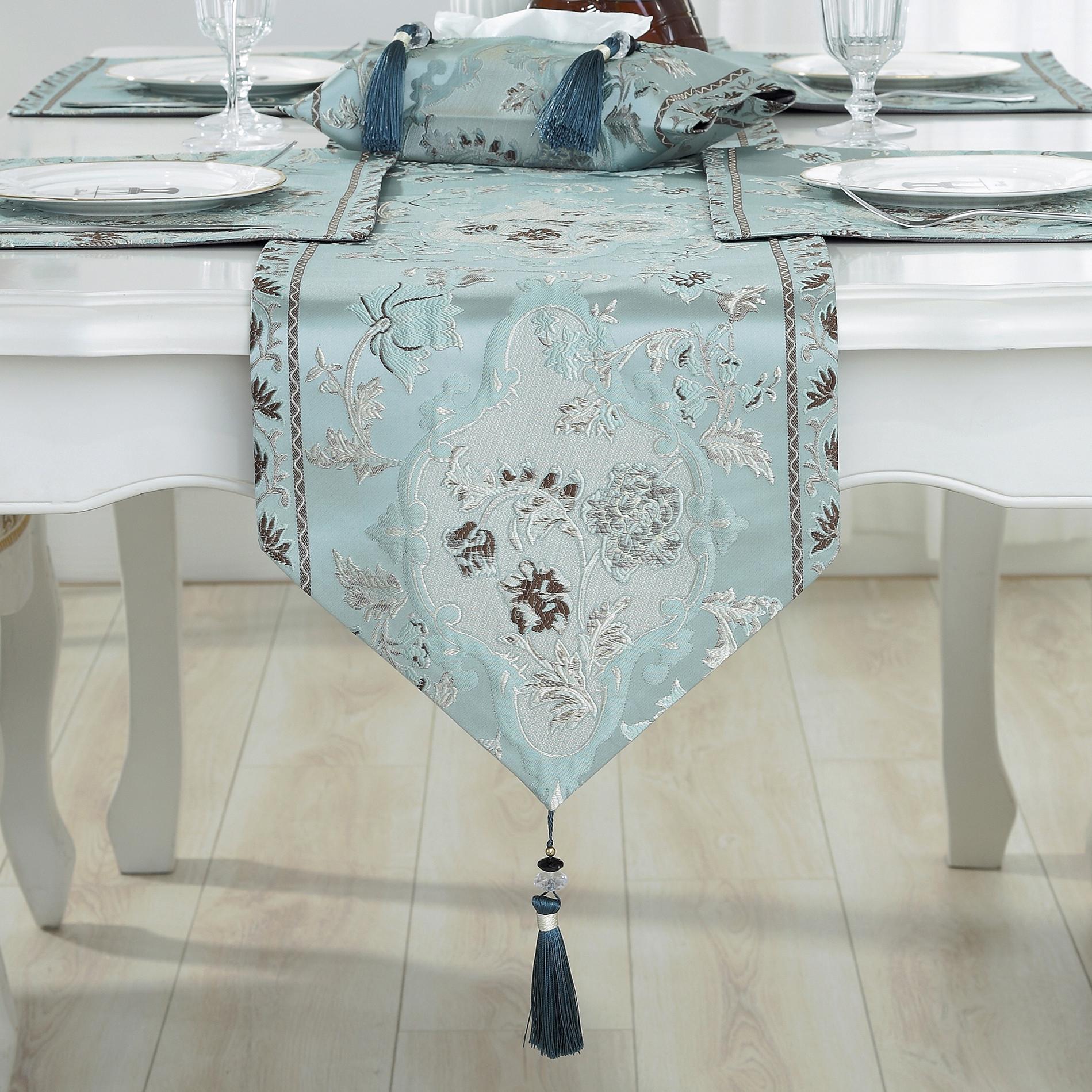 

Парчовая вышитая настольная дорожка Современная европейская жаккардовая настольная дорожка Роскошная вышитая настольная дорожка Минималистичный флаг для кровати Jacquard&32x180cm синий