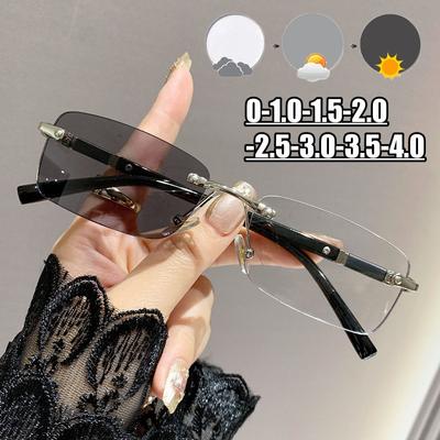 משקפי קוצר ראייה פוטוכרומיים ללא מסגרת רטרו גברים נשים שינוי צבע ליד הראייה משקפי ראייה אופנה וינטג' מינוס דיופטר משקפיים