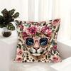 2D flat-Vintage Boho Floral Leopard Print Throw Pillow Cover Pink Sunglasses Flower Crown Decorative Cushion Case