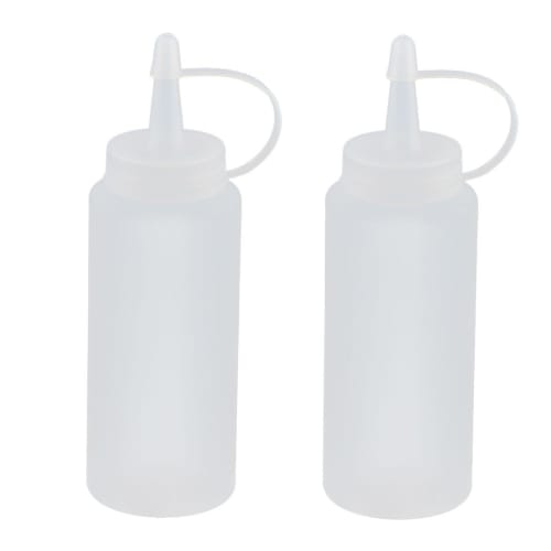 Uxcell Plastic Condiment Bottles for Oil and Sauces, Dispenser with Nozzle Caps, White, 200ml, Set of 2